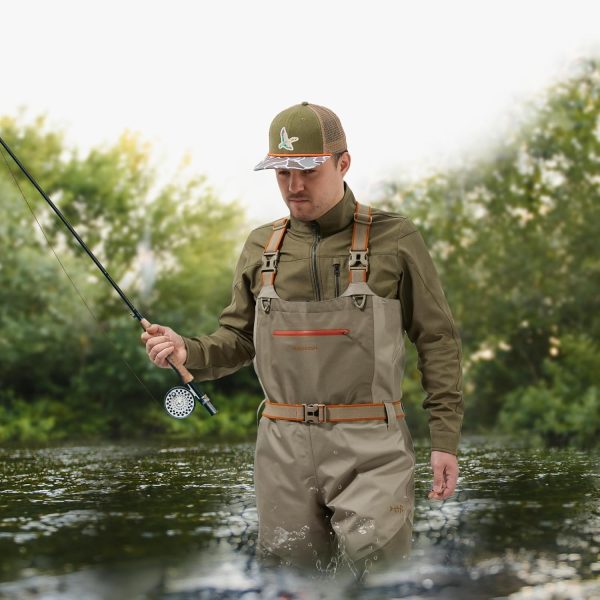 BASSDASH Men’s IMMERSE Tan Waders Waterproof Breathable Fly Fishing Stocking Foot Chest Waders for Hunting Lightweight - Image 7