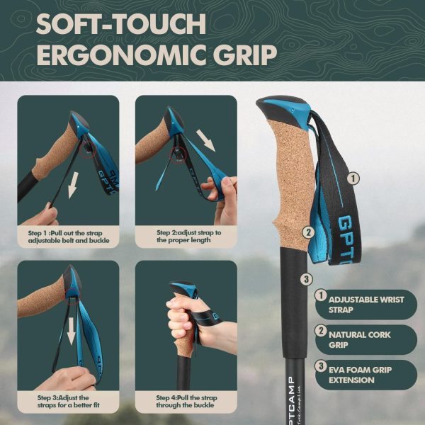 GPTCAMP Walking Sticks,Trekking Poles Collapsible Hiking Poles,Lightweight Folding Travel Walking Sticks for Men Women,2pc Adjustable Hiking Sticks with EVA Foam Grips for Backpacking - Image 3