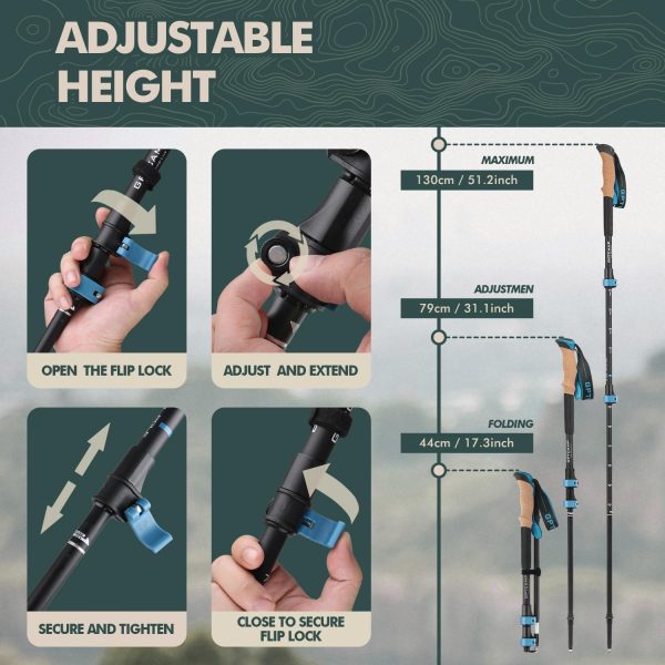 GPTCAMP Walking Sticks,Trekking Poles Collapsible Hiking Poles,Lightweight Folding Travel Walking Sticks for Men Women,2pc Adjustable Hiking Sticks with EVA Foam Grips for Backpacking - Image 4