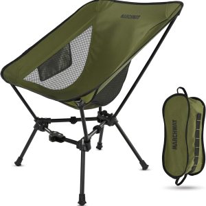 MARCHWAY Lightweight Folding Camping Chair, Stable Portable Compact for Outdoor Camp, Travel, Beach, Picnic, Festival, Hiking, Backpacking, Supports 330Lbs (Green)
