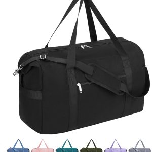 Narwey Carry on luaggage 22x14x9 Airlines Approved Foldable Carry on Bag Travel Duffel Packable Duffle with Wet Pocket Overnight for Women and Men 40L (Black)