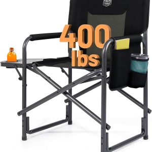 TIMBER RIDGE Lightweight Oversized Camping Chair, Portable Aluminum Directors Chair with Side Table for Outdoor Camping, Lawn, Picnic and Fishing, Supports 400lbs (Black) Ideal Gift